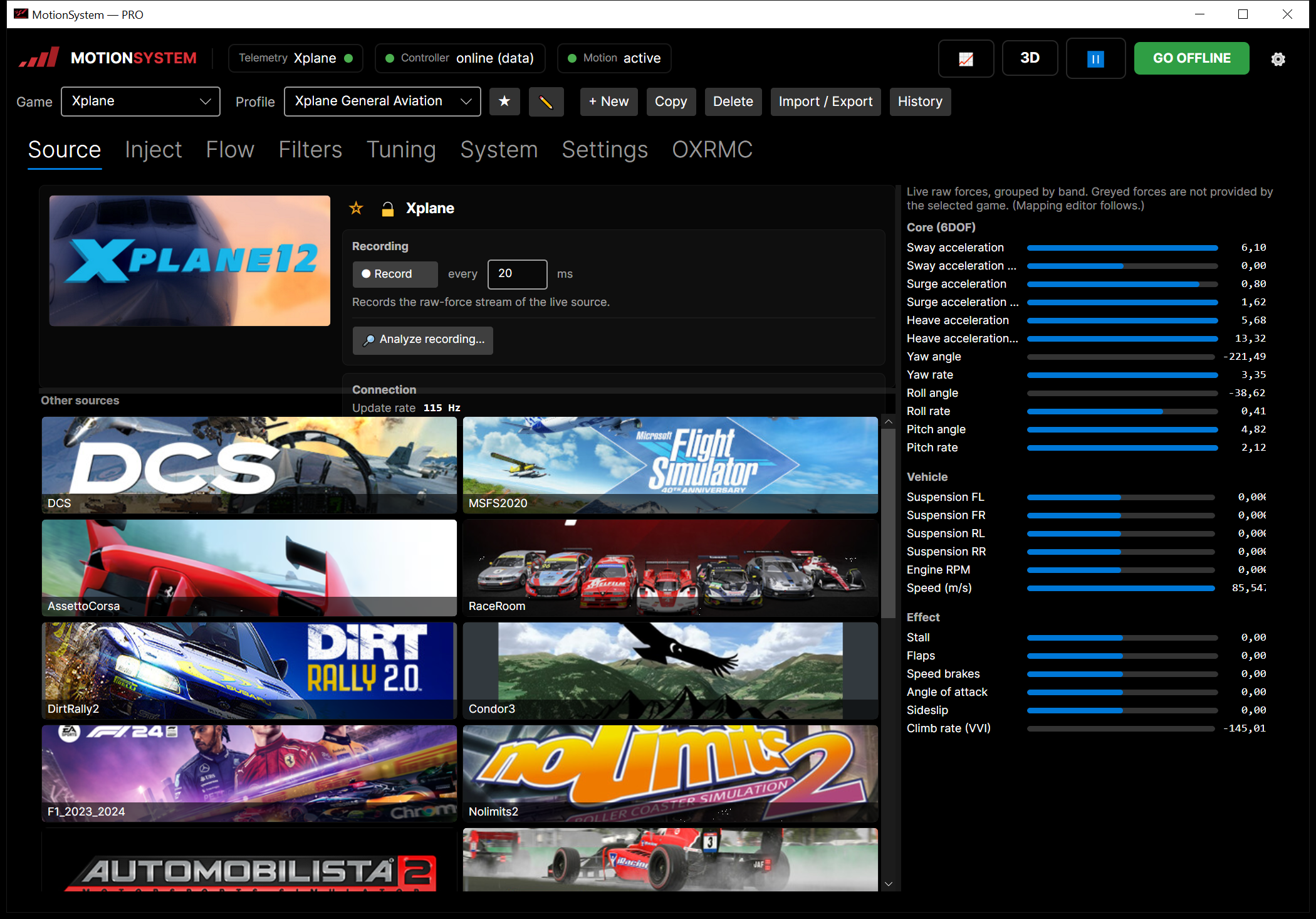 Motionsystem main window